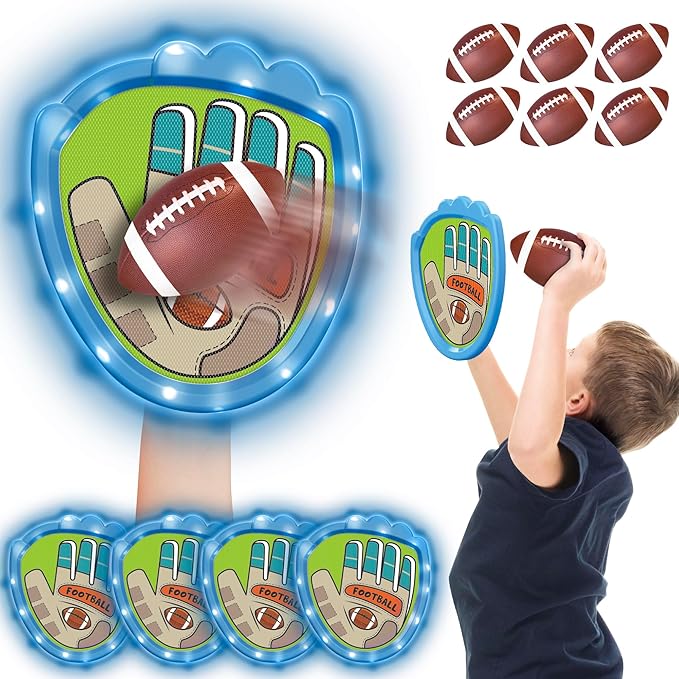 Toss and Catch Ball Game Set,Light-Up Kids Baseball Glove Sticky Mitt, Velcro Ball and Catch Games for Kids Ages 3-12, Football & Baseball Camping/Yard/Outdoor Sports Toy,Outdoor Game for Kids