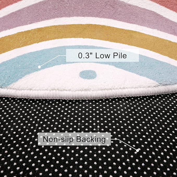 STARUIA Colorful Round Rug for Nursery, 4 Ft Rainbow Washable Rug for Playroom, Boho Kids Rug Non-Slip Soft Bedroom Carpet for Classroom Teepee Princess Castle