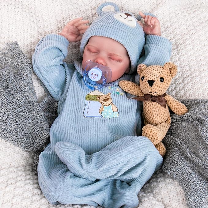 Aori Reborn Baby Dolls Boy - 18 Inch Realistic Sleeping Newborn Doll Soft Cloth Body Handmade Lifelike Baby Doll with Outfit Set - Weighted Baby Boy for Role Play, Gift for Kids 3+