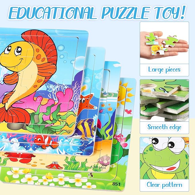 25 Pack Kids Toddler Puzzles Ages 2-4 Wooden Kids Puzzles for Toddlers 16/20 Pieces Wooden Jigsaw Puzzles for Kids 2 3 4 5 Year Old Preschool Puzzles Toy Gift