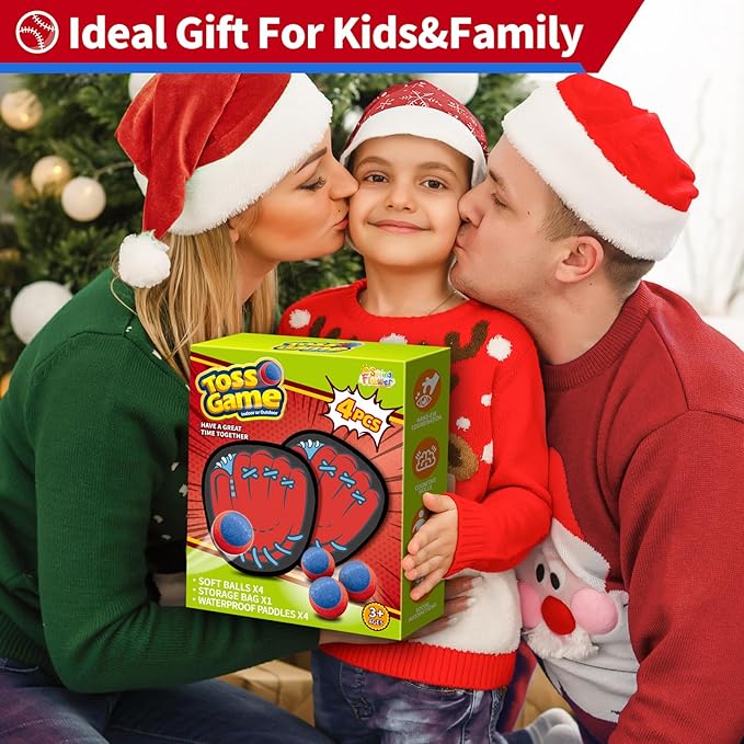 SpringFlower 4 Pack Catch and Toss Game, Toddler Catch Ball Game Set, Kids Baseball Beach Outdoor Pool Game Toy for Kids, Boys & Girls Toy for Kids Toddlers, Fun Idea Gift