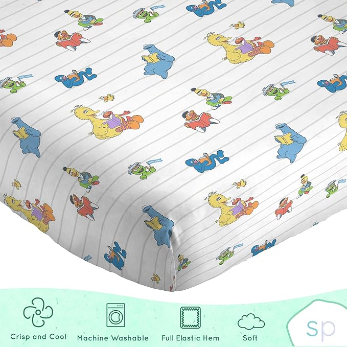 Saturday Park Sesame Street Twin Sheet Set - Elmo and Cookie 3 Piece 100% Organic Cotton Sheets with Pillow Cover - GOTS & Oeko-TEX Certified