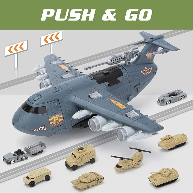 Military Airplane Toy, Army Toys Fighter Jet with 8 Vehicles, Army Men Trucks Airplanes Helicopter Car Kits Birthday Gift for Boys Age 4-7