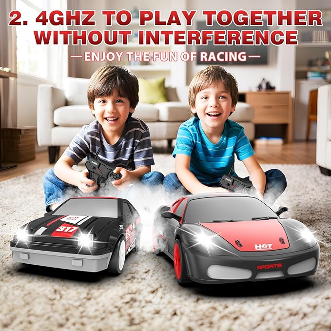 RC Drift Cars 2.4G Remote Control Car, 1:24 Scale 4WD Rechargeable High Speed Race Drifting Cars Electric Sport Racing Hobby Toy Car with 2 Batteries and Cool Lights Toys for Kids