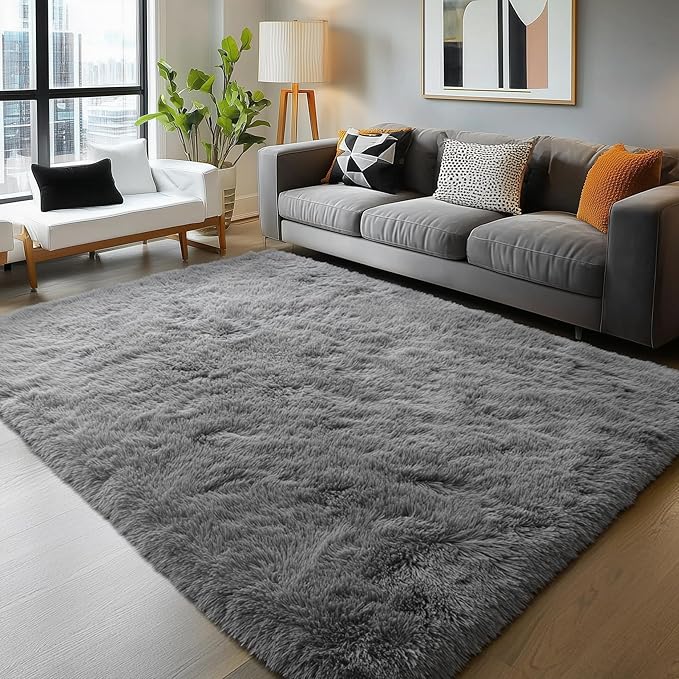 PAGISOFE 8x10 Living Room Rug Grey, Soft Large Rugs for Bedroom, Thick Shaggy Big Carpet, Plush Fur Kids Rugs for Playroom, Fuzzy Modern Area Rug for Classroom, Home Decor, Shag Indoor Fluffy Rug