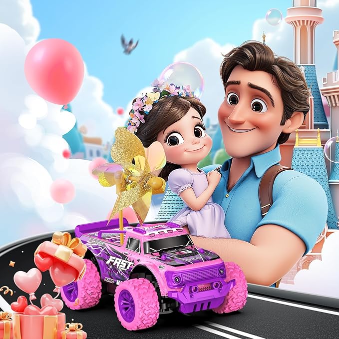Remote Control Car for Girls: 20Km/h All Terrain Fast RC Cars with Light and DIY Windmills - 2.4GHz Pink Purple Monster Truck Car Toys for 6 7 8 9 10 11 12 Girls Birthday Gift