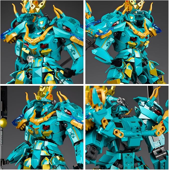 Green Dargon Samurai mech Robot with Long Spear Model Building Blocks Toy Set Mythical Birthday for Age 8+ Children Adults Teens 704 Pieces