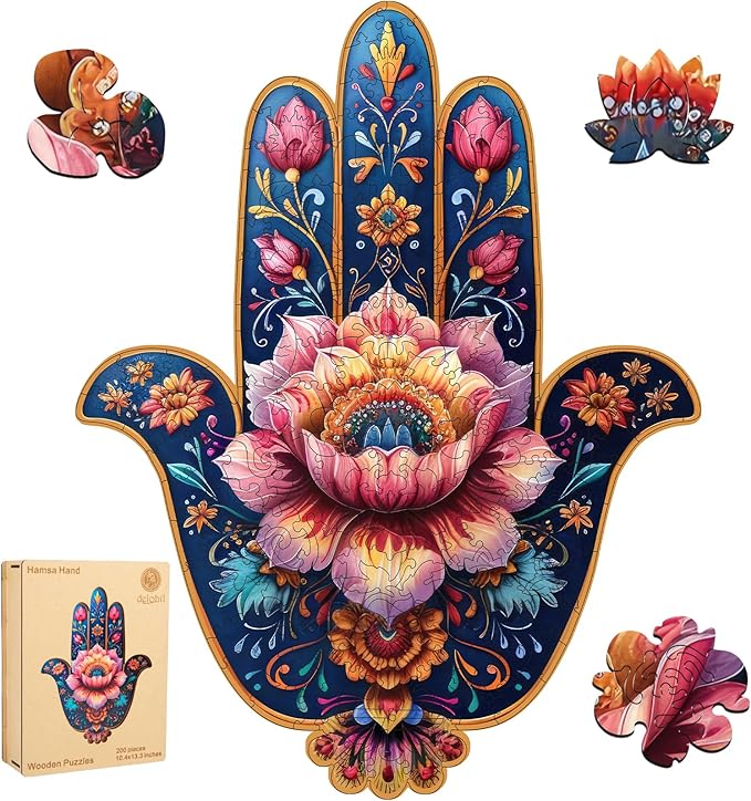 Hamsa Wooden Puzzles, 500 Pieces Hand Jigsaw Puzzles 21.8'' x17'', Unique Design Liberty Wooden Puzzles for Adults and Kids, Family Game Gift Medium Size