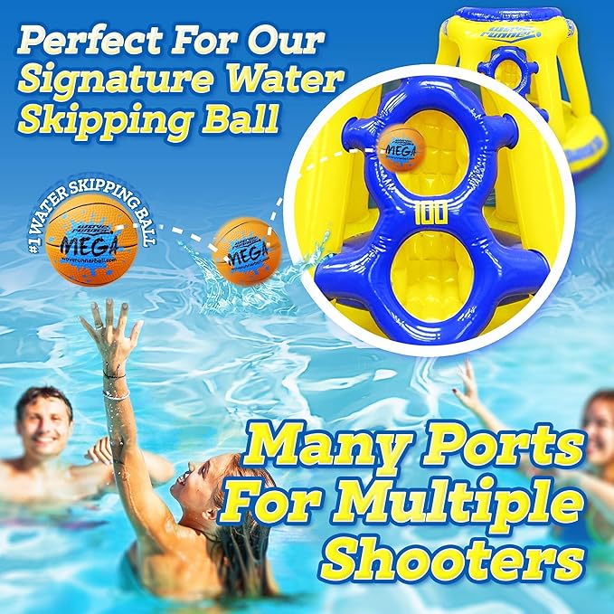 Wave Runner Inflatable Pool Basketball Hoop Set, Poolside Floating Basketball Game with Ball, Water Play and Trick Shots, GAINT Pool Toys and Floats for Swimming Pool Fun