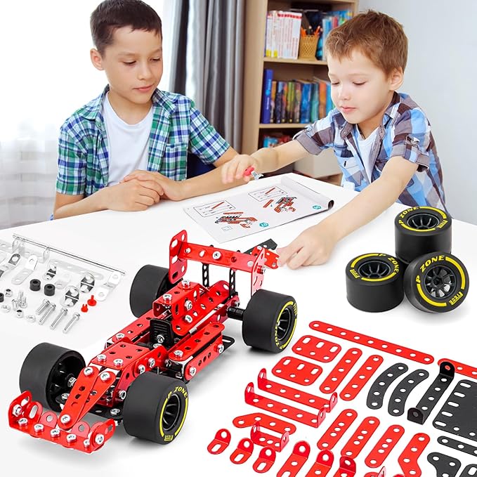 Building Car Metal Model Kits,STEM Building Toys Model Car Kits for Boys 8-12,Erector Set 1:20 Scale Red Racing Car Metal Building Blocks for Kids Boys 8 9 10 11 12-16 Years Old