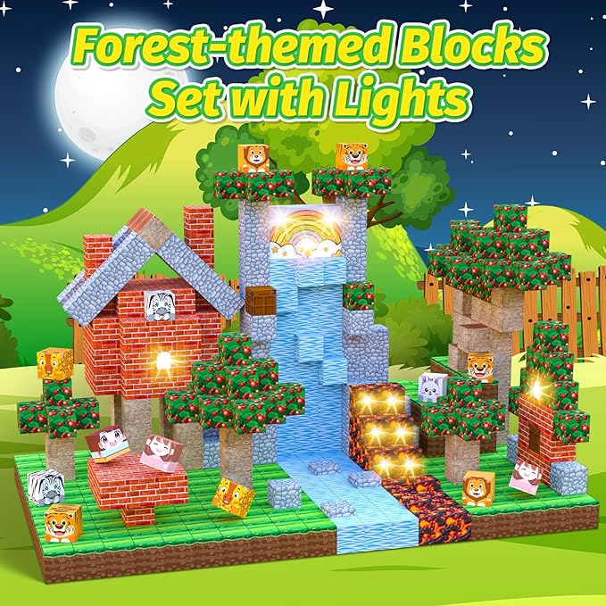 100pcs Magnetic Blocks Sparkling STEM Building Toys for 3+ Year Old Boys and Girls Upgraded Learning by Playing Games for Toddlers Kids, Sensory Gifts Kids Magnets Game