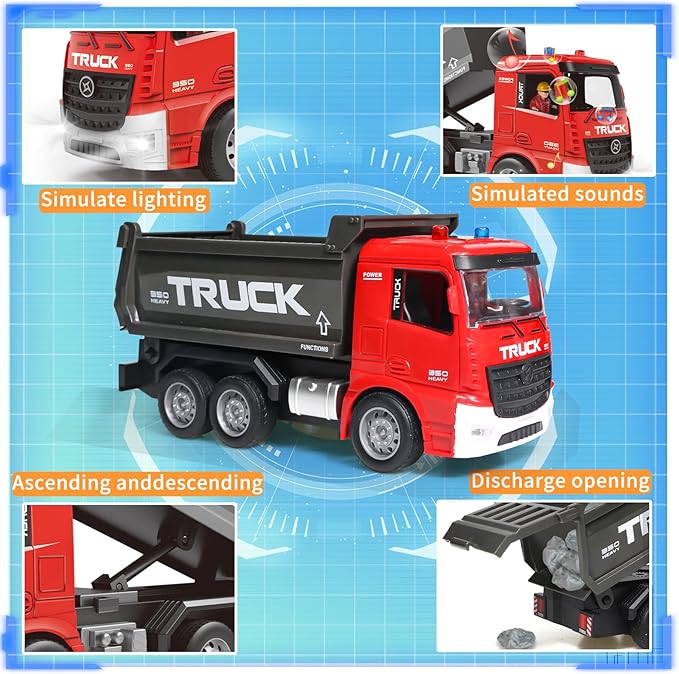 Remote Control Excavator and Dump Truck Toy Set - RC Construction Vehicles Toy with Lights and Sounds, Present for Toddlers 6-12 Year Boys Girls