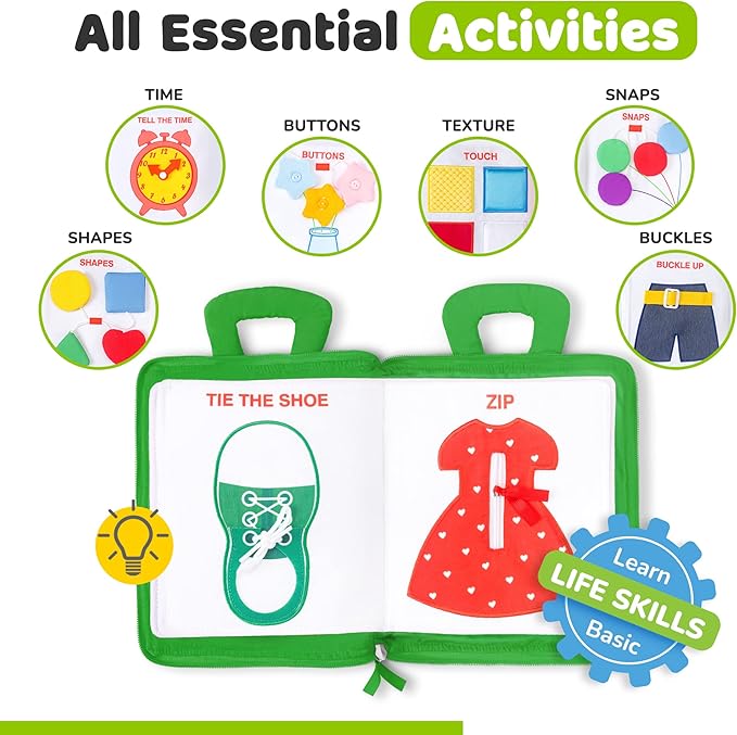 deMoca Montessori Busy Book Toddler Travel Toys 1-3 - Activity Quiet Book Airplane Travel Toys for Toddlers 1-3, Busy Board with Car and Plane Activities, Boys & Girls Birthday Gift