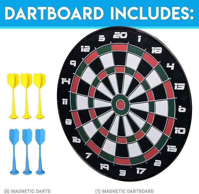 Franklin Sports Magnetic Soft Tip Dartboard Set - Indoor Dart Board + Darts Set for Family + Adults - Magnetic Board + (6) Darts Included