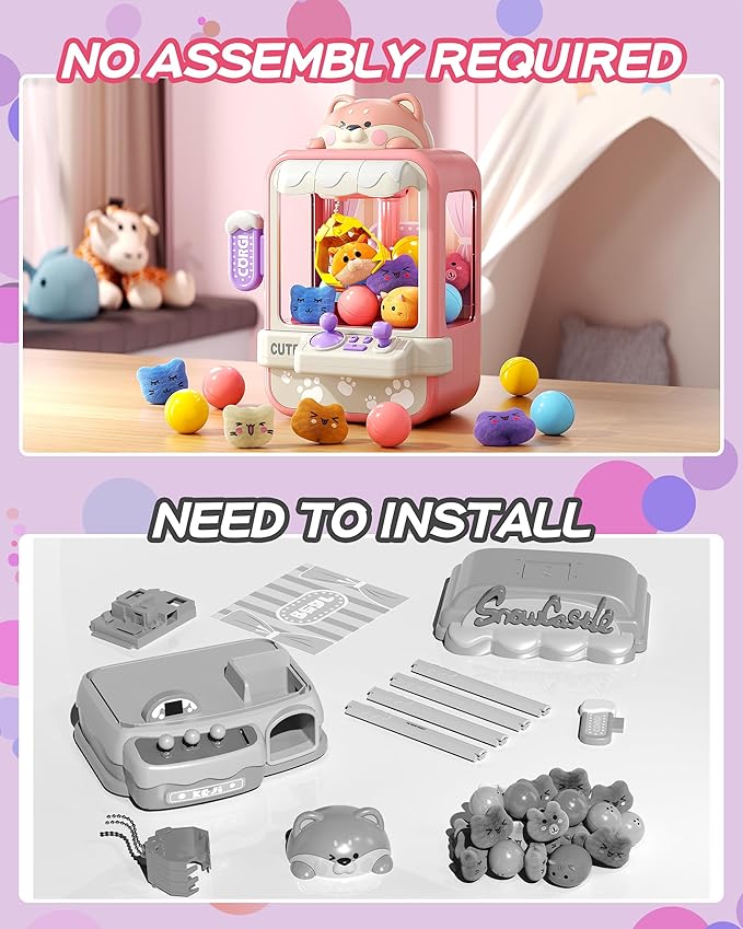 Claw Machine for Kids, Mini Vending Machine with Music, Prize Dispenser Toys for Girls and Boys, Electronic Claw Game Machine for Party Birthdays, Includes 35 Mini Toys (Small)