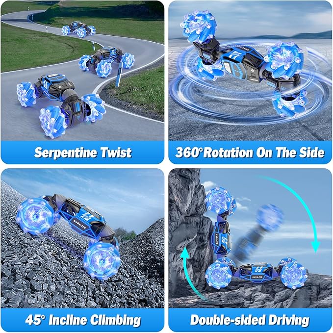 Powerextra Remote Control Car, Gesture Sensing RC Stunt Car with Lights & Dance, Toy for Kids Aged 6-12