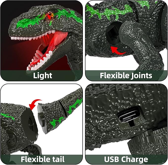 Remote Controlled Dinosaur Toy for Kids 4-7 Years, Electrical Stunt Lifelike Walking Dinosaur with Light and Sound, Rechargeable Dinosaur Robot Birthday Gifts for Boys 3+