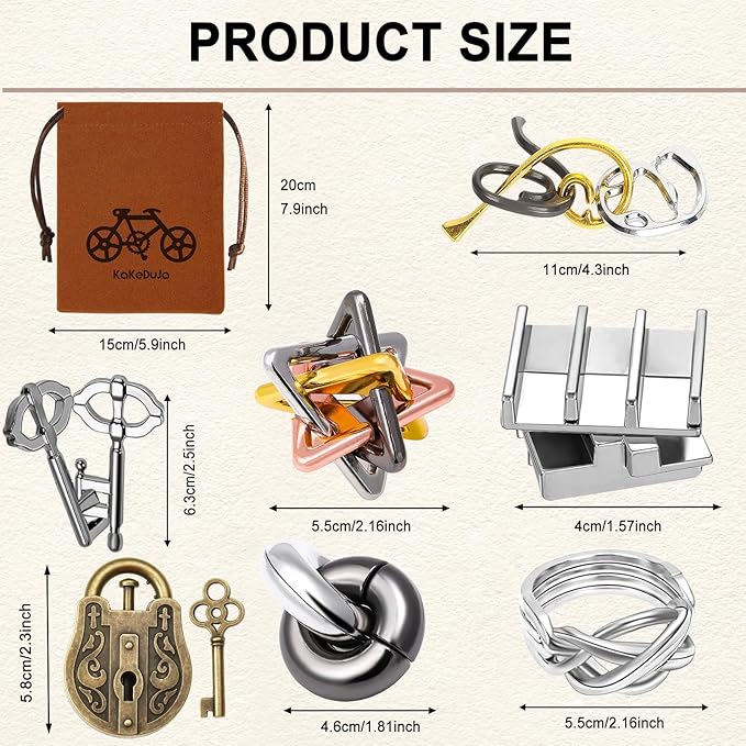 9pcs Metal Puzzle for Adult Disentanglement Puzzles Lock Puzzle Games Set Gift for Adults Teenagers