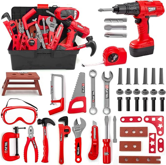 Kids Tool Set – 48 Piece Toddler Tool Set with Electronic Toy Drill& Tool Box,Pretend Play Toys for Kids,Construction Kits Toys for Kids Ages 3 4 5 Years Old, Toddler Boy