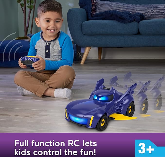 Fisher-Price DC Batwheels Remote Control Car, Bam The Batmobile Transforming RC Toy with Lights Sounds & Character Phrases for Ages 3+ Years