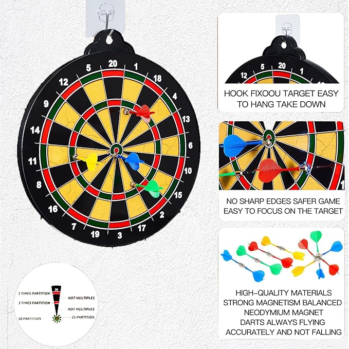 Magnetic Dart Board for Kids, Double-Sided Dart Board Set with 2 Toy Guns, 32 Dart Bullets, Excellent Indoor Game and Party Games, Magnetic Dart Board Game Toys Gifts for Kids Adults Boys Girls