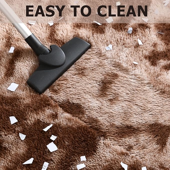 Vocrite Fluffy Area Rugs for Living Room, 5x8 Ft Large Shag Bedroom Rug, Shaggy Plush Anti-Skid Carpets, Fuzzy Furry Soft Faux Fur Rugs, High Pile Rug for Dorm Kids Room, Tie Dye Brown