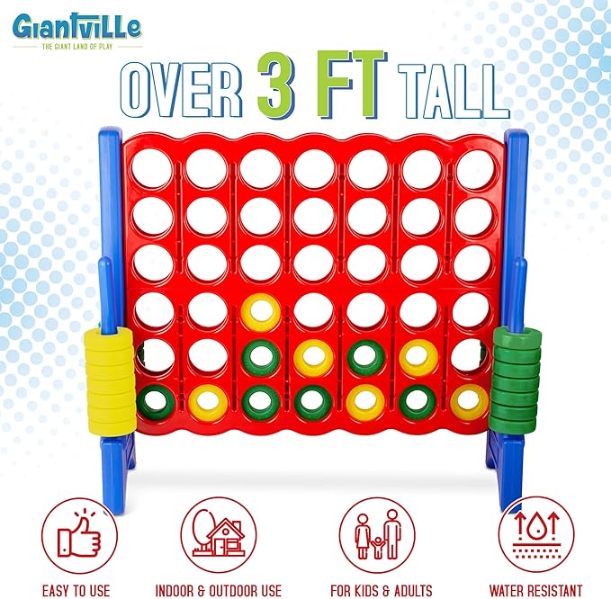 Giant 4 in a Row Connect Game – 4 Feet Wide by 3.5 Feet Tall Oversized Floor Activity for Kids and Adults – Jumbo Sized for Outdoor and Indoor Play - Blue/Red