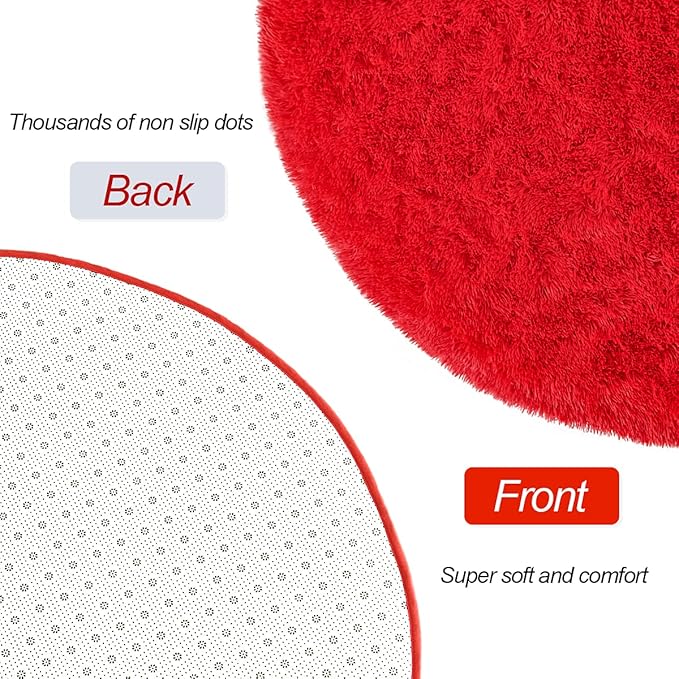 LOCHAS Luxury Round Fluffy Area Rugs for Bedroom Kids Girls Room Nursery, Super Soft Circle Rug, Cute Shaggy Carpet for Children Living Room, 4x4 Feet Red