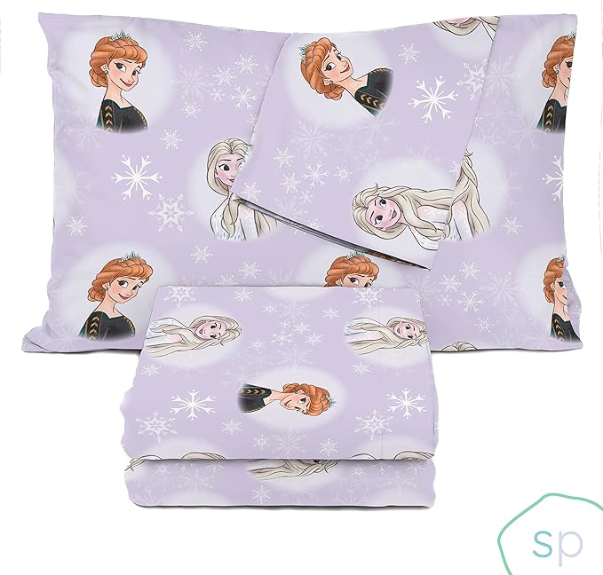 Saturday Park Disney Frozen Watercolor Queen Sheet Set - 4 Piece 100% Organic Cotton Sheets Featues Elsa & Anna - GOTS & Oeko-TEX Certified (Disney Official)