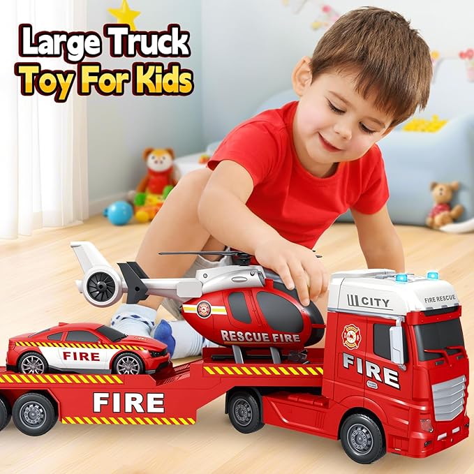 Kids Toys for 3 4 5 6 7 8 Years Old Boys, 15" Fire Truck Toy with Lights, Sounds, Toddler Friction Powered Truck Vehicle Toy for Boys Girls Birthday Gifts