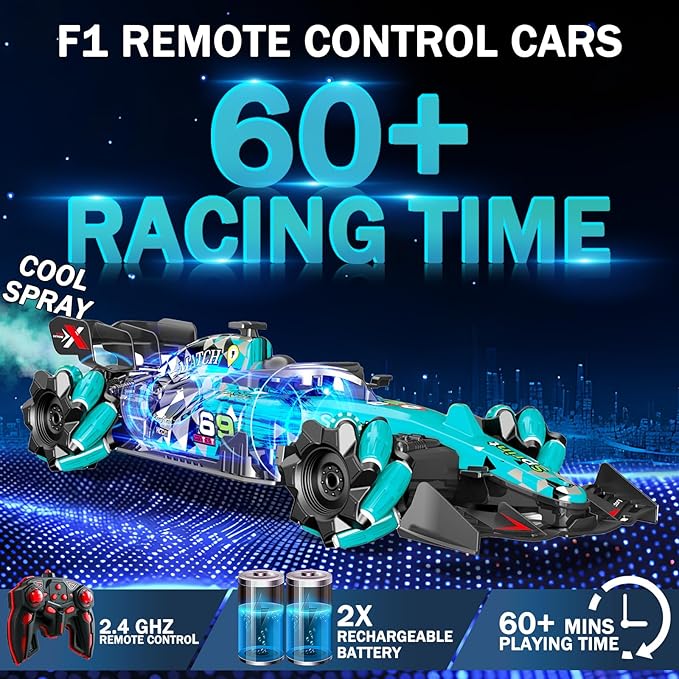 Gesture Sensing Remote Control Car, F1 RC Stunt Car 1:14 Scale 4WD 2.4GHz 360 ° Rotating RC Cars Toy for Kids with Spray Lights RC Drift Car Boys Girls Gifts Birthday Xmas for 6-12 Year Old