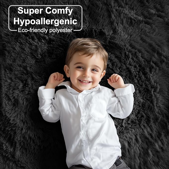 PAGISOFE 6x9 Fluffy Bedroom Rugs Black Modern Living Room Machine Washable Area Rug Fuzzy Shaggy Carpet Indoor Plush Nursery Rugs for Kids Room Furry Floor Rug for Boys Carpet for Teen Dorm Room Decor