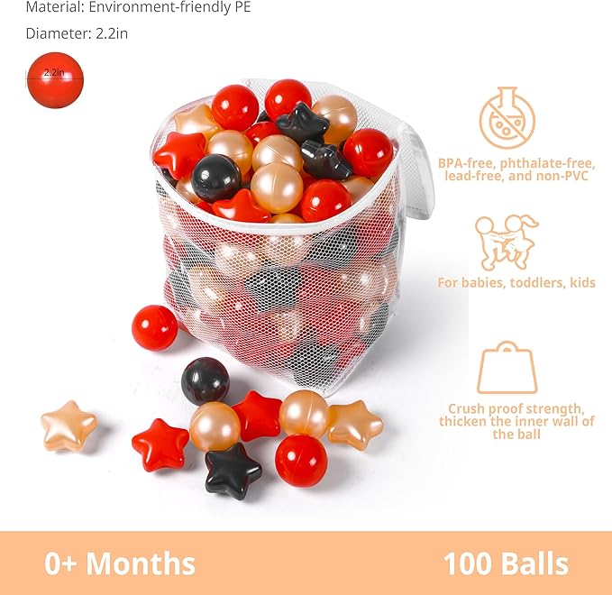 Ball Pit Balls and Stars, 100 200 500 Pieces Plastic Toy Balls for Kids Toddllers Baby Girls Ball Pits, Bounce House, Play Tent, Baby Pool Water Toys,Party Banner Props