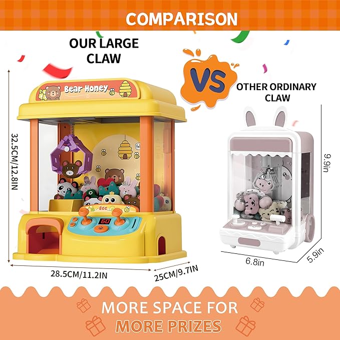 Kids Claw Machine - Toy Vending Machine for Kids with Plush Prizes, Lights & Sound, Electronic Claw Game Machine for Boys & Girls, Arcade Prize Dispenser for Party & Birthday Gifts