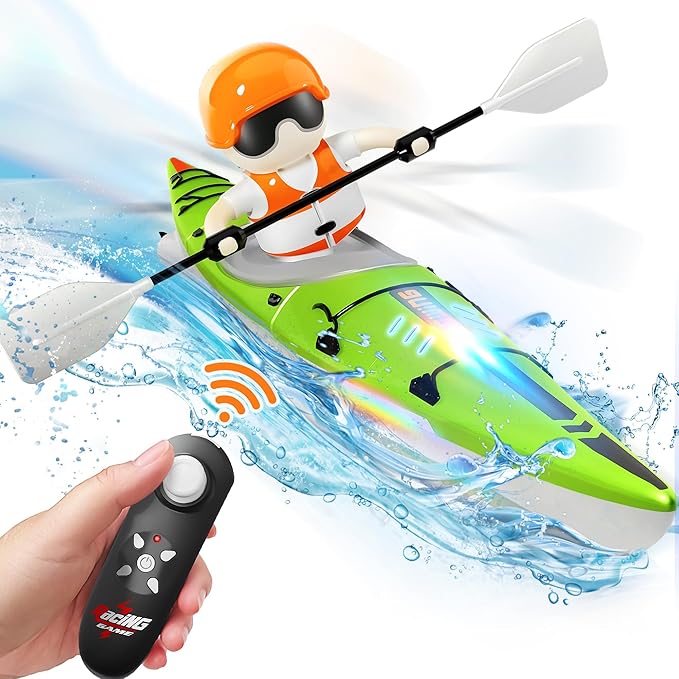 iPlay, iLearn Kids Remote Control Boat Toy, Toddler RC Kayak Paddle Boats Bath Toys Boys 4-8-12, Water Racing W/Light Outdoor Pool Lake Bathtub, Birthday Gifts 5 6 7 9 10 Year Old Child Girl-Green