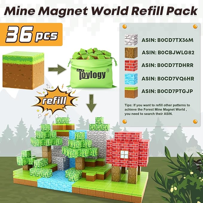 Magnetic Blocks-Build Mine Magnet World Grass Edition, Magnetic Toys for Boys & Girls Age 3-4 4-5 6-8, STEM Montessori Sensory Toys for Toddlers Gifts for 3+ Years Old Girls Boys