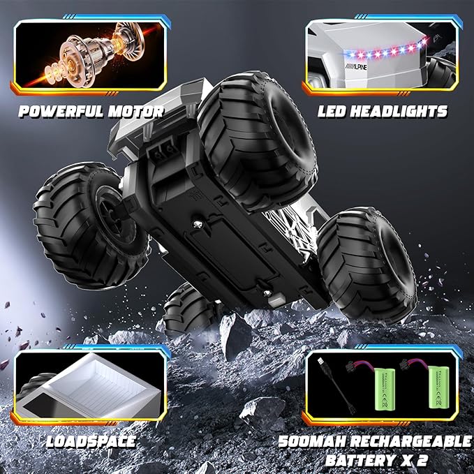 Remote Control Car, 1:16 RC Cars Scale All Terrain Electric Vehicle, LED Lights Car Toys Monster Trucks, Brithday Gift for Boys Girls & Adults