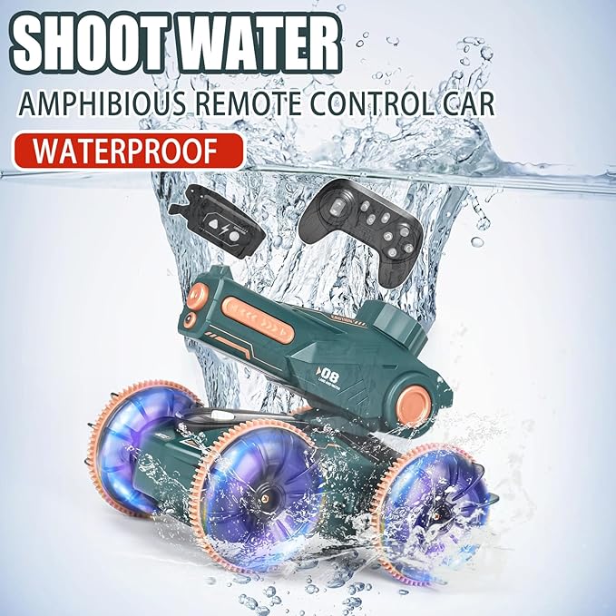 3-in-1 Remote Control Car, RC Boat & Water Gun - Amphibious RC Car for Land & Water, Adjustable Speed, Waterproof, Perfect Boys Toys 4-12 Years Old boy Gifts for Pool Beach, Summer Fun-Green