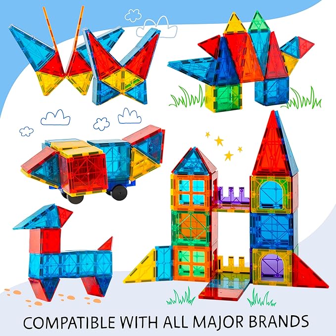 Magnetic Tiles 123 PCS + Zippered CASE, Magnetic Tiles for Kids Toy for 3 4 5 6 7 8 Year Old Boys & Girls, Great Gift for Kids Aged 3-8