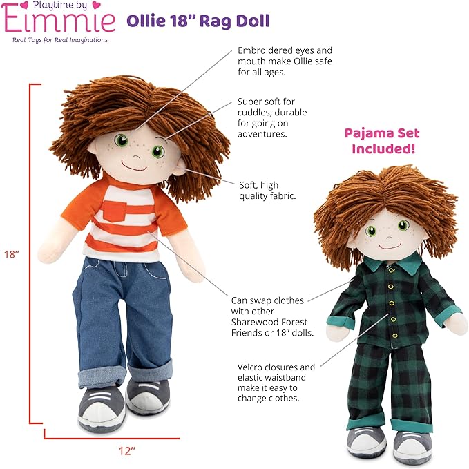 Soft Plush Baby Doll - 18 Inch Rag Dolls for Girls and Boys, Infants & Babies, My First Plush for 1 Year Old, Stuffed Doll - Ollie