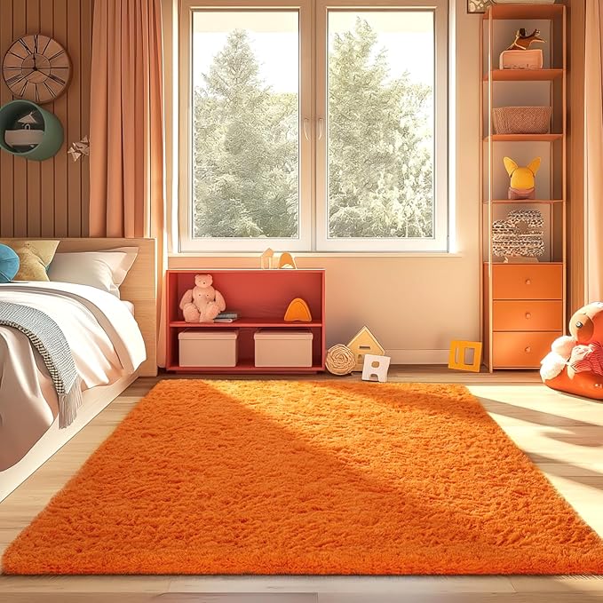 Ophanie Orange Rugs for Bedroom Living Room, Fluffy Fuzzy Furry Carpet, Plush Soft Shaggy Bedside Indoor Floor 4x6 Area Rug for Kids Girls Boys Baby Teen Dorm Nursery Home Decor Aesthetic