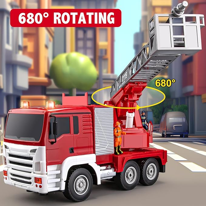 13 Channel RC Fire Truck Toy, 2.4G Large Remote Control Firetruck with Lights, Siren Sounds, Water Spraying, RC Car for Kids Boys 16.5"