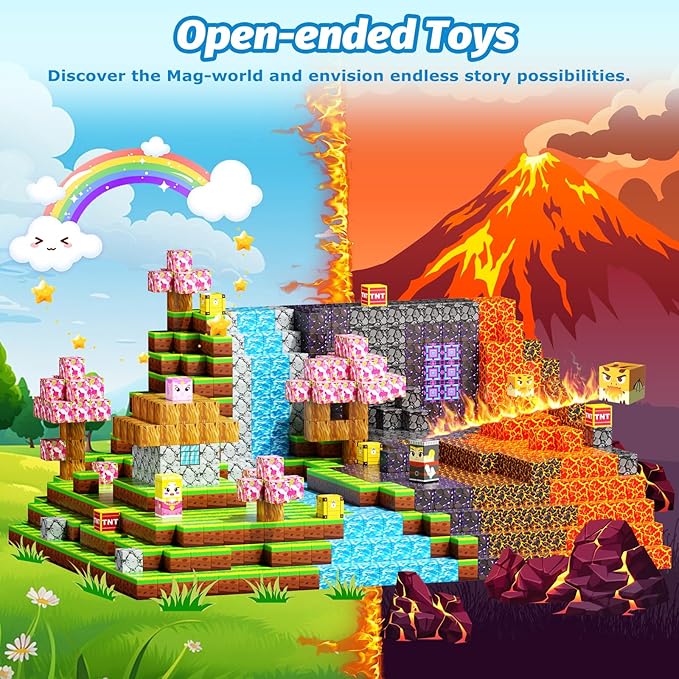 100PCS Magnetic Blocks, Magnetic Cubes Magic Forest Set for Boys & Girls Toys Age 3-5 6-8 8-10, Magnetic Tiles 1" Building Blocks Toddler Toys STEM Sensory, Creative Kids Games Kids Toys