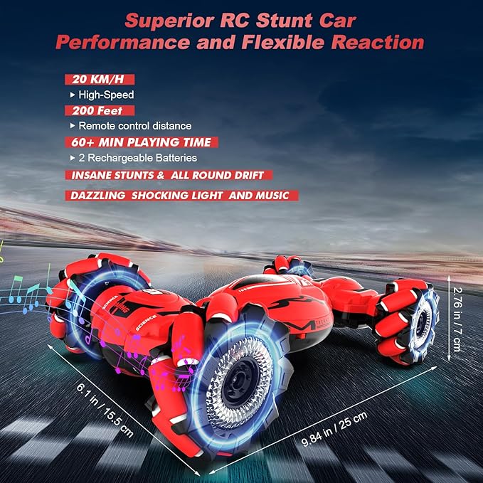 Gesture Sensing Stunt Car RC Cars Toys for Boys Girls 6-12 Yr, 2.4Ghz 4WD Hand Remote Control Car 360° Rotate Transform Off-Road Drift with Lights Music, Birthday Xmas Gifts for Kids, 4 Cars