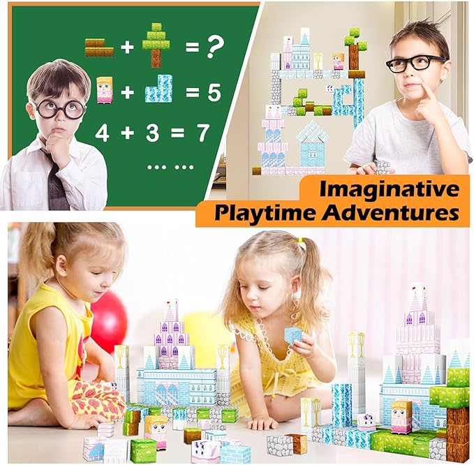 Magnetic Blocks, 150 PCS Magnetic Building Blocks Set, Castle Magnet Building Cubes, Magnet Tiles Stacking Toys for Kids, STEM Sensory Toys for Girls Boys 3 4 5 6+ Years Old, Birthday