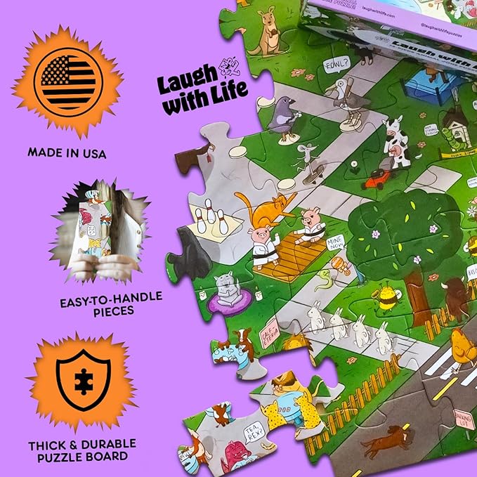 72 Piece Animal-Themed Joke Floor Puzzle for Kids – Fun Educational Puzzle with a Joke on The Back of Every Piece – Made in USA – Perfect for Ages 5+, XL Puzzle Size Assembled 24" x 36"
