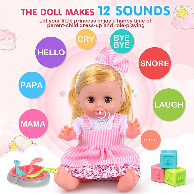 Baby Care Doll Toys Set, 36PCS Doll Playset, Hair Salon Pretend Play Toddler Doll Toys Incl 14'' Baby Doll Toy, Backpack, Hair Dryer, Hair curler, Xmas Gifts for Age 3 4 5 6+ Years Old Girls Kids