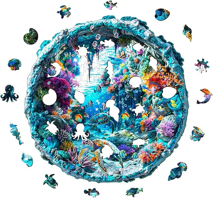 Wooden Puzzle for Adults-Wooden Puzzle Unique Shape Advanced 3D Seabed Wooden Jigsaw Puzzle for Adults and Kids,Best Gift,Wood Puzzles,Challenge Wooden Jigsaw Puzzle (M-11.4 * 11.1in-200pcs)