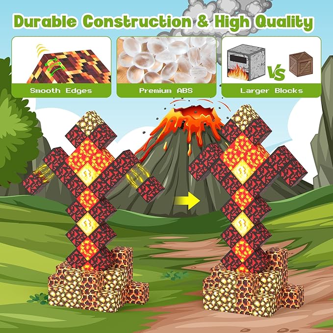 Magnetic Blocks 216Pcs Volcano Style, Magnetic Building Blocks for Boys 6-8,Toys Gift for 6+ Year Old Kids, Construction Toys