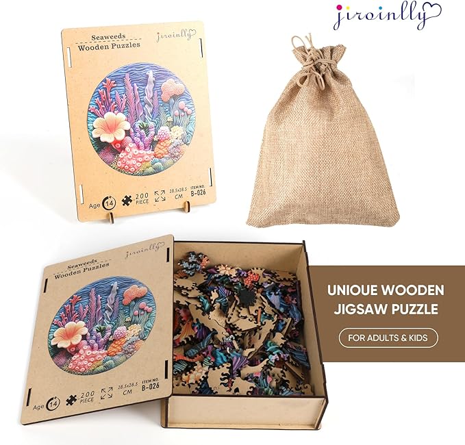 Wooden Puzzles for Adults - Seaweeds Jigsaw Puzzle 500 Piece, 16.5 in Oceans Puzzle, Unique Shaped Creative Gift Toys for Kids and Family Games